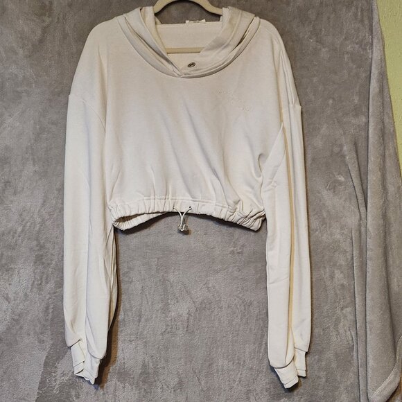 For Love & Lemons Ellie Cream Cropped French Classy Athleisure Hooded XL Hoodie - Picture 2 of 5